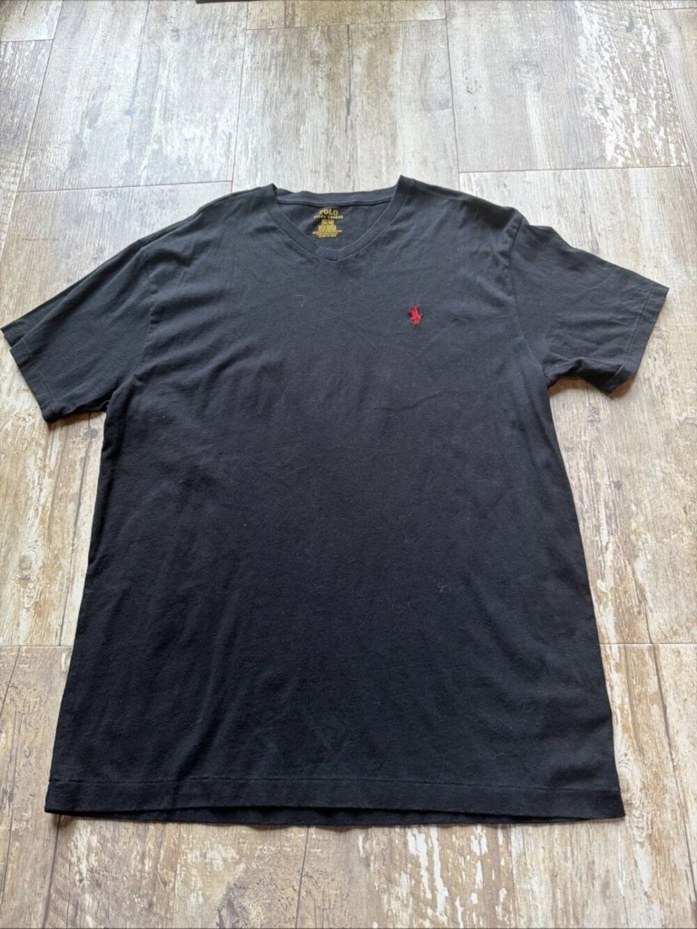 POLO RALPH LAUREN Black Short Sleeve Red Pony VNeck Embroidered Tee Men’s Medium